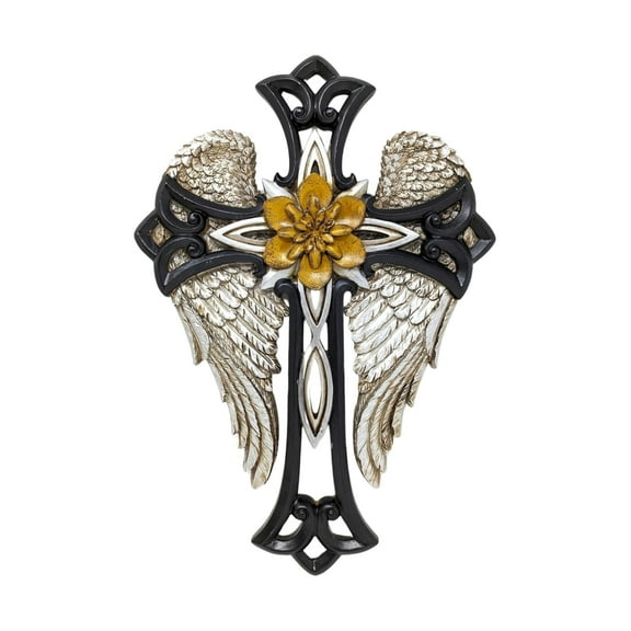Angel Wings Cross with Flower Spiritual Wall Art Wall Cross Hanging Décor Blessing Religious Gift Decorating Collection