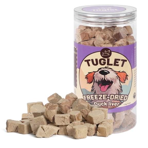 TUGLET Freeze Dried Duck Liver Dog Treats for Small, Medium, Large Dogs & Cats, Healthy Single Ingredient Snacks, Natural Food Toppers, 4.6 oz