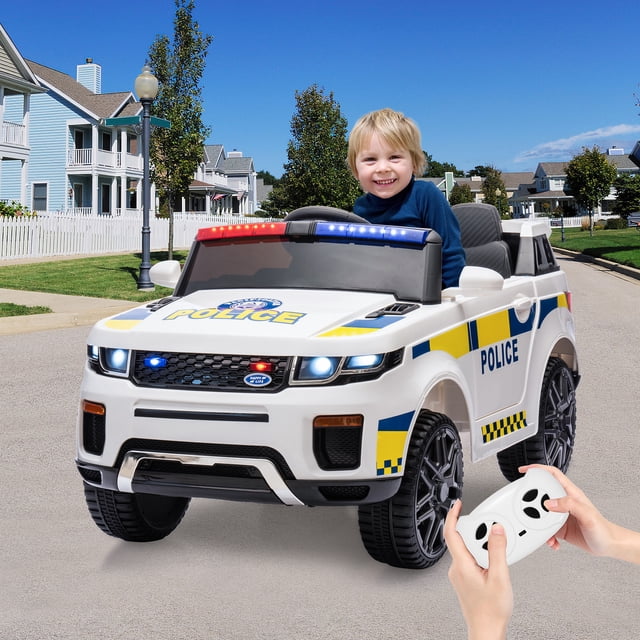 BeesClover 12V Kids Ride on Police Car with Remote Control Toddler Electric Ride on Truck Toy with Flashing Light, Megaphone, Handle, Spring Suspension