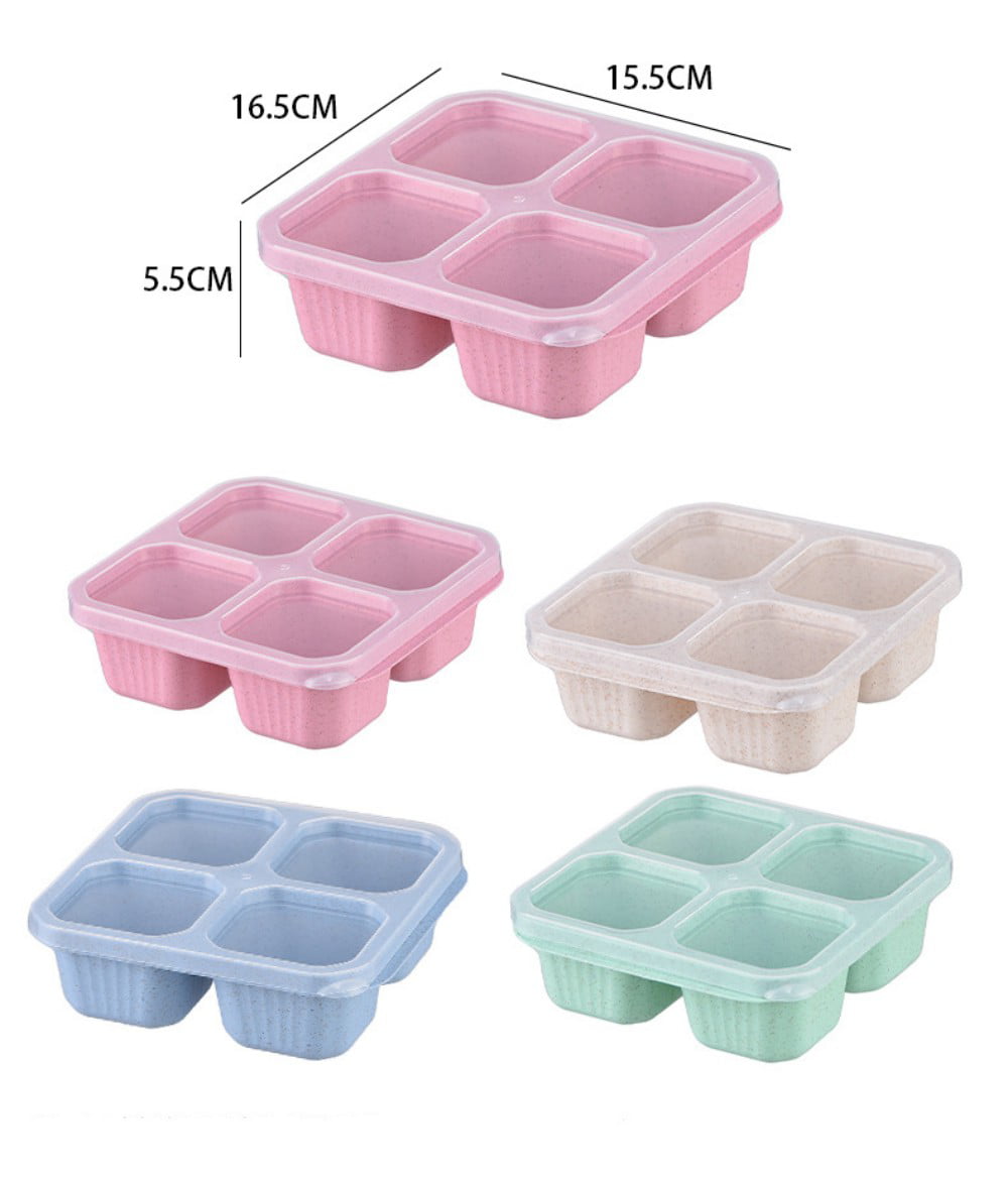 Trianu Snack Container, Plastic Divided Snack Box, 4 Compartments Reusable Meal Prep Lunch Containers for Kids Adults, Food Storage Containers for