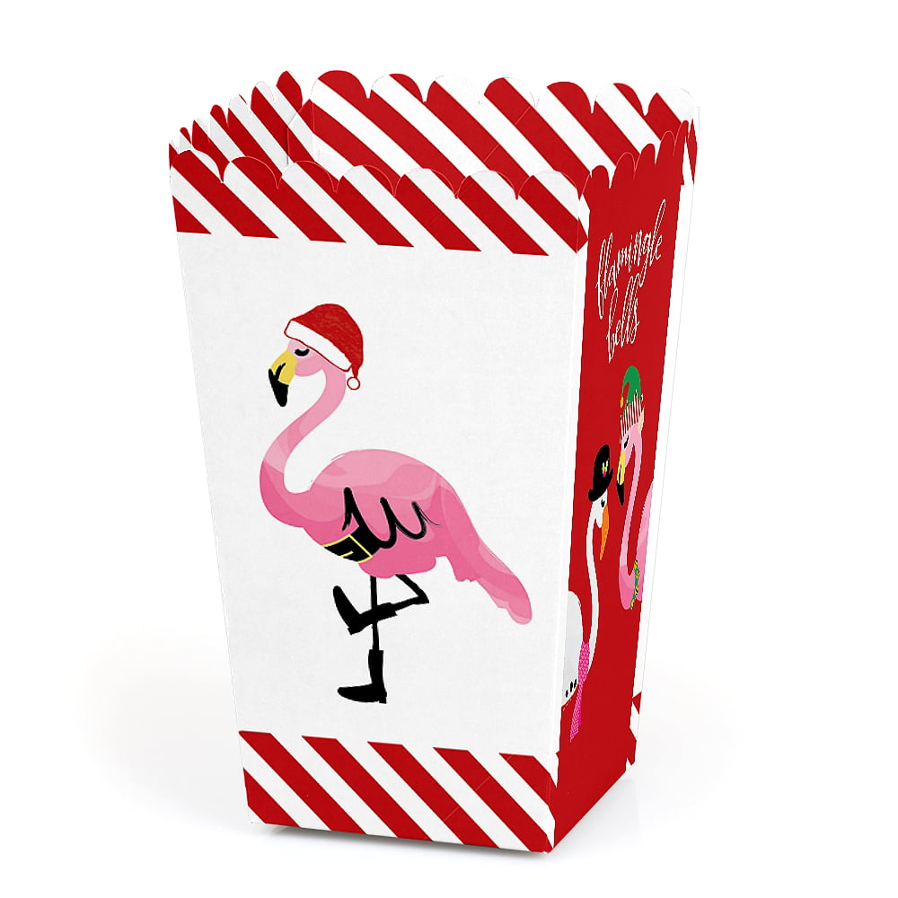 Tropical Flamingo Christmas Party Favor Popcorn Treat Boxes Flamingle Bells Set of 12 