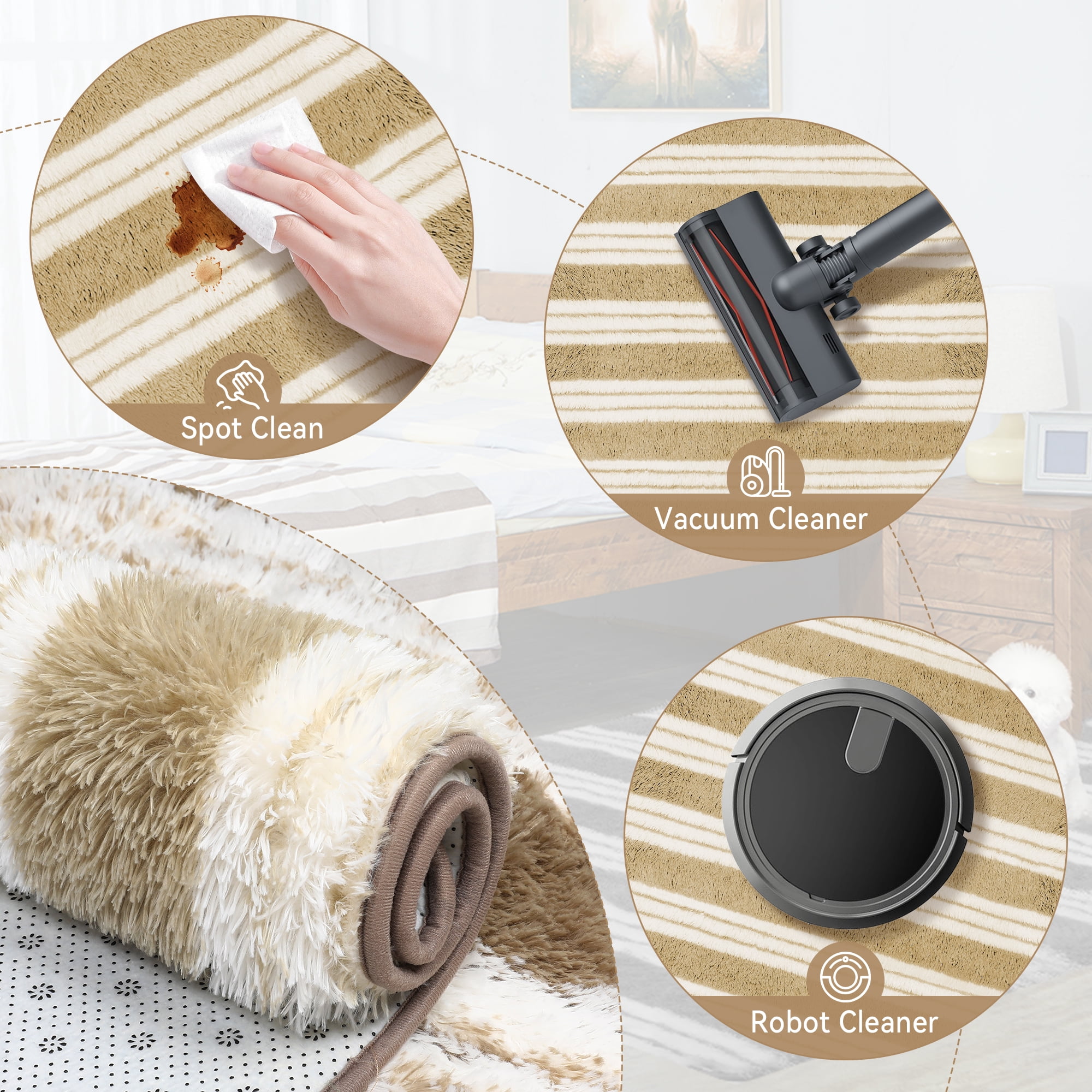 CozyDesg Soft Area Rugs for Living Room Bedroom,Large Rug Fluffy Fuzzy Shag Shaggy Soft Plush Carpet,Indoor Floor Carpet for Dining Room Home Decor,Beige & White