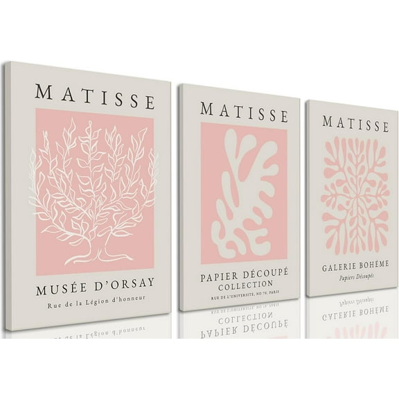 Blue Matisse Wall Art Set of 3, Abstract Van Gogh Starry Sky Canvas Paintings Prints, Vintage Art William Morris Plant Wall Decor for Room Decor Aesthetic, Living Room, Office 12x16 in Framed