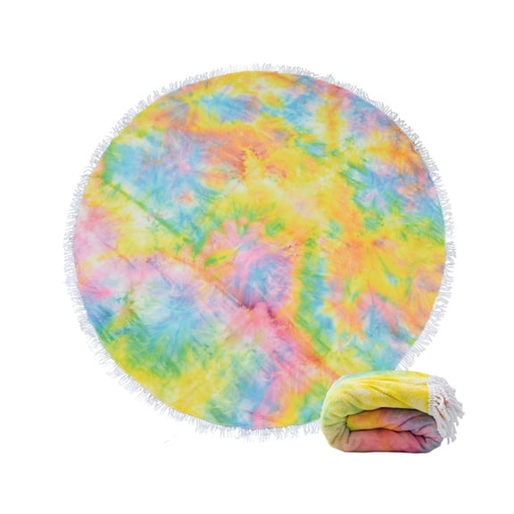 PHIGZNT Microfiber Beach Towels Oversized Round Tie-Dye Beach Blanket Sand Free Quick Dry Hippie Boho Circle Bath Towel Absorbent Bohemian Meditation Rug Yoga Mat Throw Fringe Tapestry 60" CR