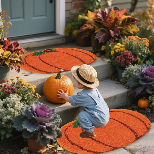Halloween Pumpkin Rugs Pumpkin Shaped Floor Mat Thanksgiving Day Mat Halloween Decorative For Living Bedroom Kitchen Decoration Bath