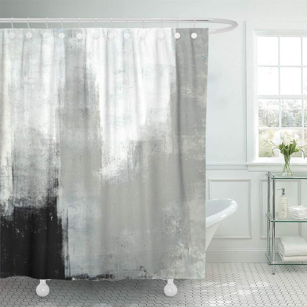 Emvency Fabric Shower Curtain Curtains with Hooks Black Modern Grey & Blue Wall 