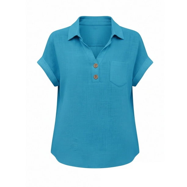 Mujeres de Verano Tops Casual Cuello en V Manga Corta Suéter Blusa Primavera Suave