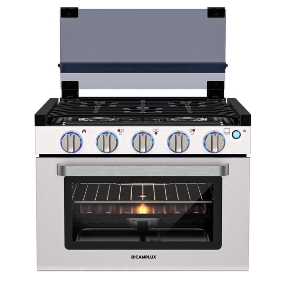 CAMPLUX Classic 17 In RV Propane Gas Range Oven with 3 Burners Cooktop, Stove Oven Combo, Stainless Steel
