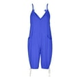 thumbnail image 3 of QATAINLAV Womens Linen Capri Overalls Sleeve Spaghetti Straps Short Jumpsuits Casual Loose Fit V Neck Cinch Bottom Rompers with Pockets Blue XXL Womens Sweaters Clearance, 3 of 7