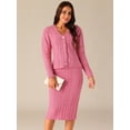 thumbnail image 3 of DARING DIVA Women's Sweater Set V Neck Cardigan and Midi Skirt Outfit S Pink, 3 of 5