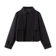 thumbnail image 2 of Vynhevius Women Jacket Solid Lapel Button Cropped Long Sleeve Casual Outerwear Top, 2 of 9