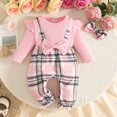 thumbnail image 2 of AWZXDE Girls fashion rompers Ruffle Sleeve Ribbed Knit Plaid Patchwork Rompers Toddlers clothes for girls Bow Headband Complete Outfit Set Red - 9-12 Months, 2 of 6