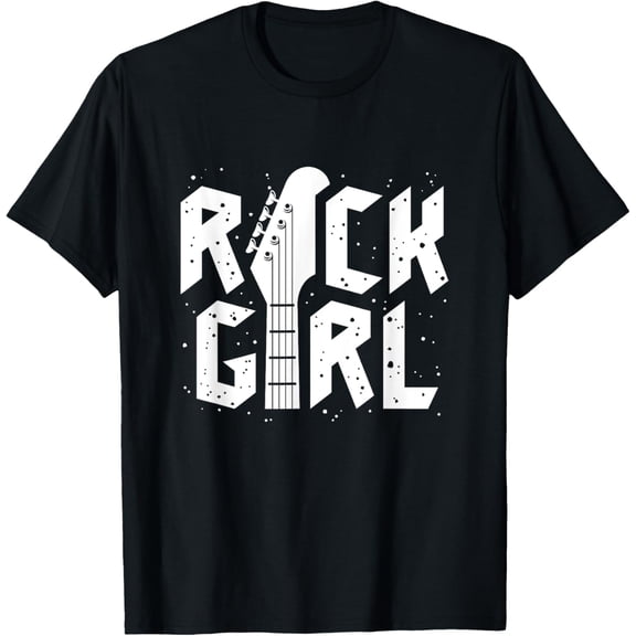 Rock Girls Rock N' Roll Music Illustration Outfit Graphic T-Shirt men and women can wear, black, white, gifts