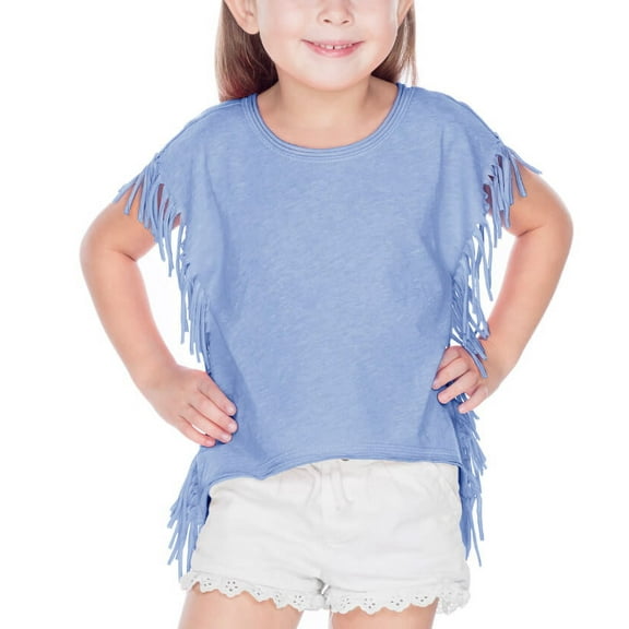 Kavio Baby Girls Raw Edge Side Cap Sleeve Crop Top, Azure, 4