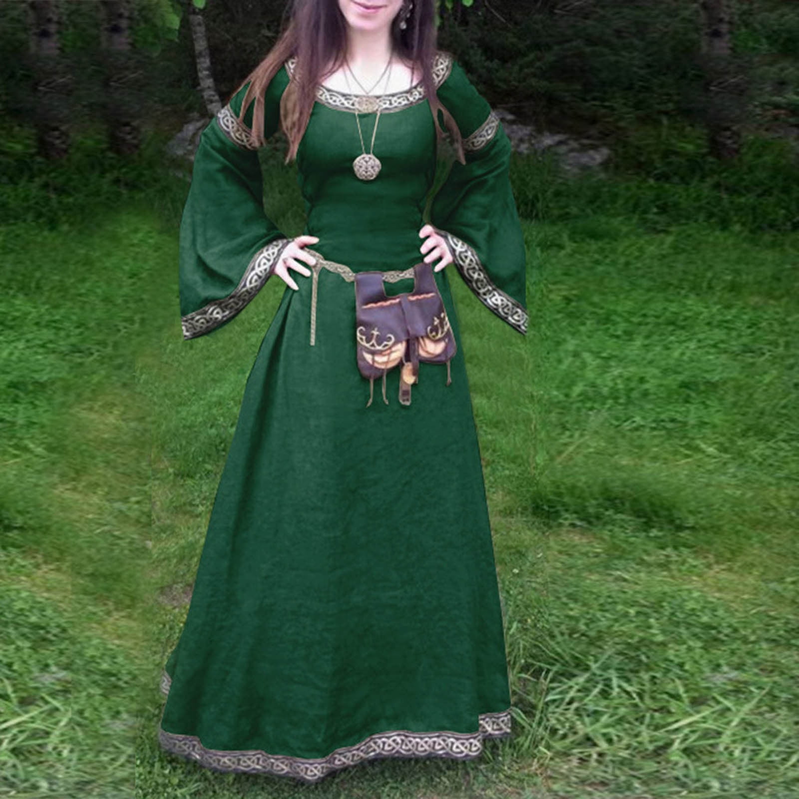 Jsaierl Renaissance Costume for Women Retro Medieval Elegant Goth Maxi Dresses Cosplay Party Steampunk Ball Gown Chemise Dress