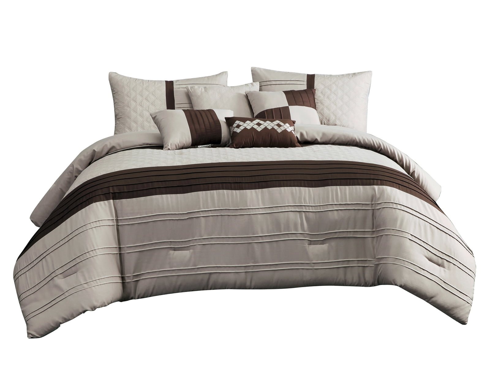7Piece Zen Comforter Set BeddingEmbossed Diamond Square Pintuck