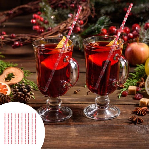 Feltree Christmas Paper Straws 10 Pack, Snowflake Striped Disposable Drinking Straws for Holiday Party Decor, Dinner & Family Gatherings, 7.68 Inch Eco-Friendly Straws