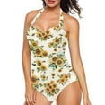 thumbnail image 4 of FKELYI Retro Sunflower Bee Print Women's Swimwear One Piece Swimsuit with Soft Pad Summer Beachwear Tummy Control Bathing Suits Halter Monokini for Lady Surfing Swimming, L, 4 of 6