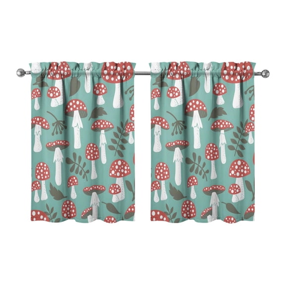 Mushroom (15) Kitchen Curtains - Vintage Tier Curtains for Bathroom Living RV Rod Pocket Window Drapes 36 Inch 2 Panels Set 28"x36" Window Treatment Tiers