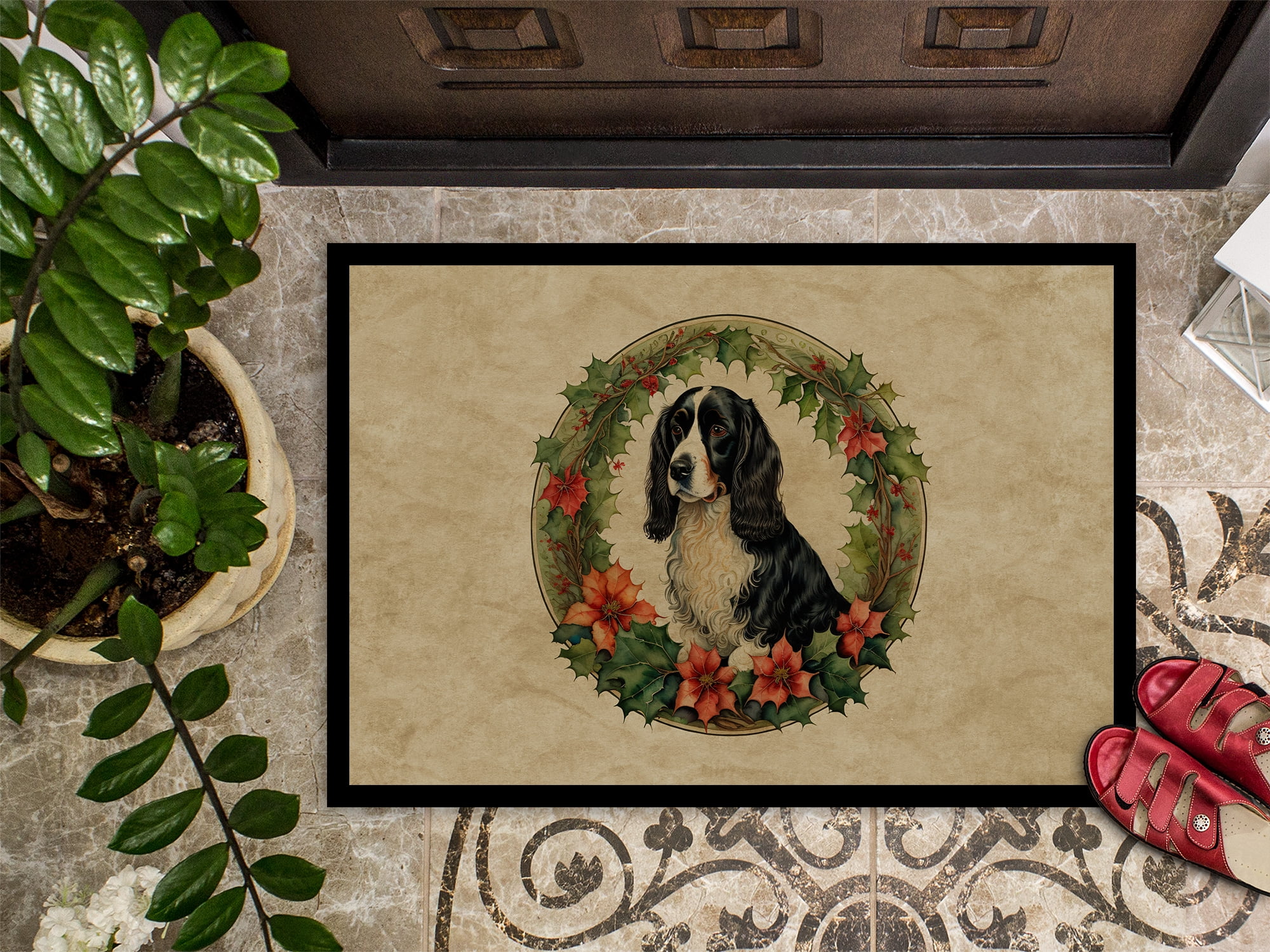 Carolines Treasures DAC2443MAT 18 x 27 in. Unisex Welsh Springer Spaniel Christmas Flowers Doormat