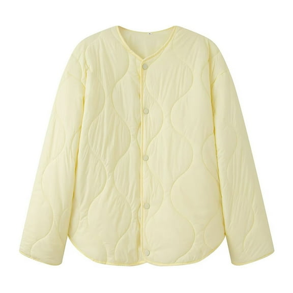 hotojiny Quilted Jackets for Women Lightweight Long Sleeve Button down Coat Winter Thermal Warm Padded Outerwear XS-L