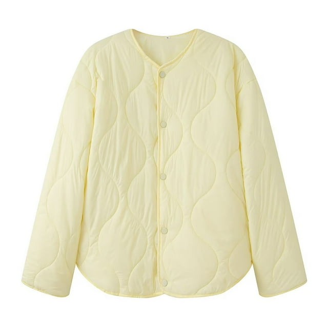 Women’s Lightweight Quilted Jacket Long Sleeves Crew Neck Button Down Puffer Outerwear with Pockets