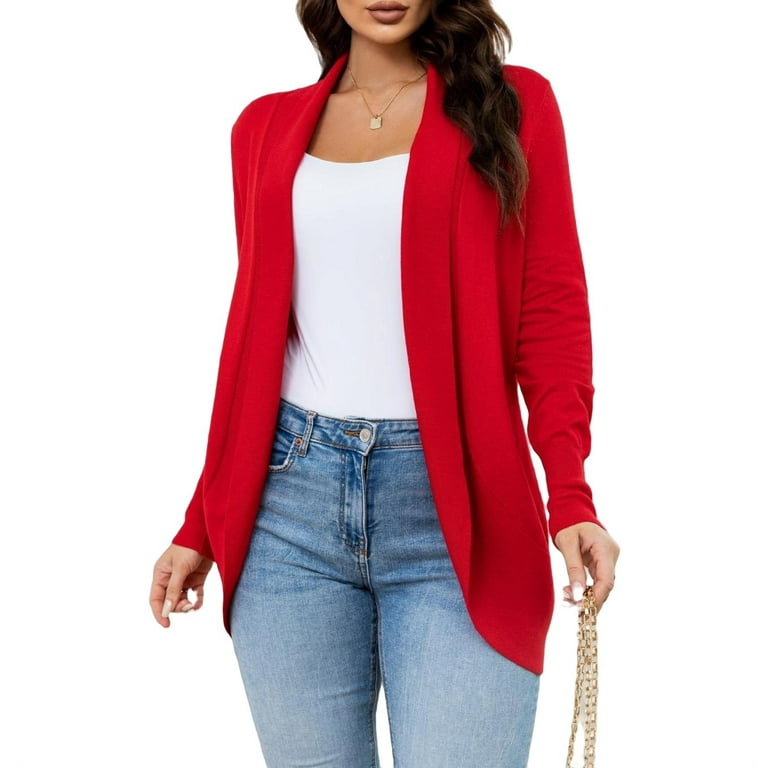 Casual Solid Cardigan Long Sleeve Red Plus Size Cardigans Women s