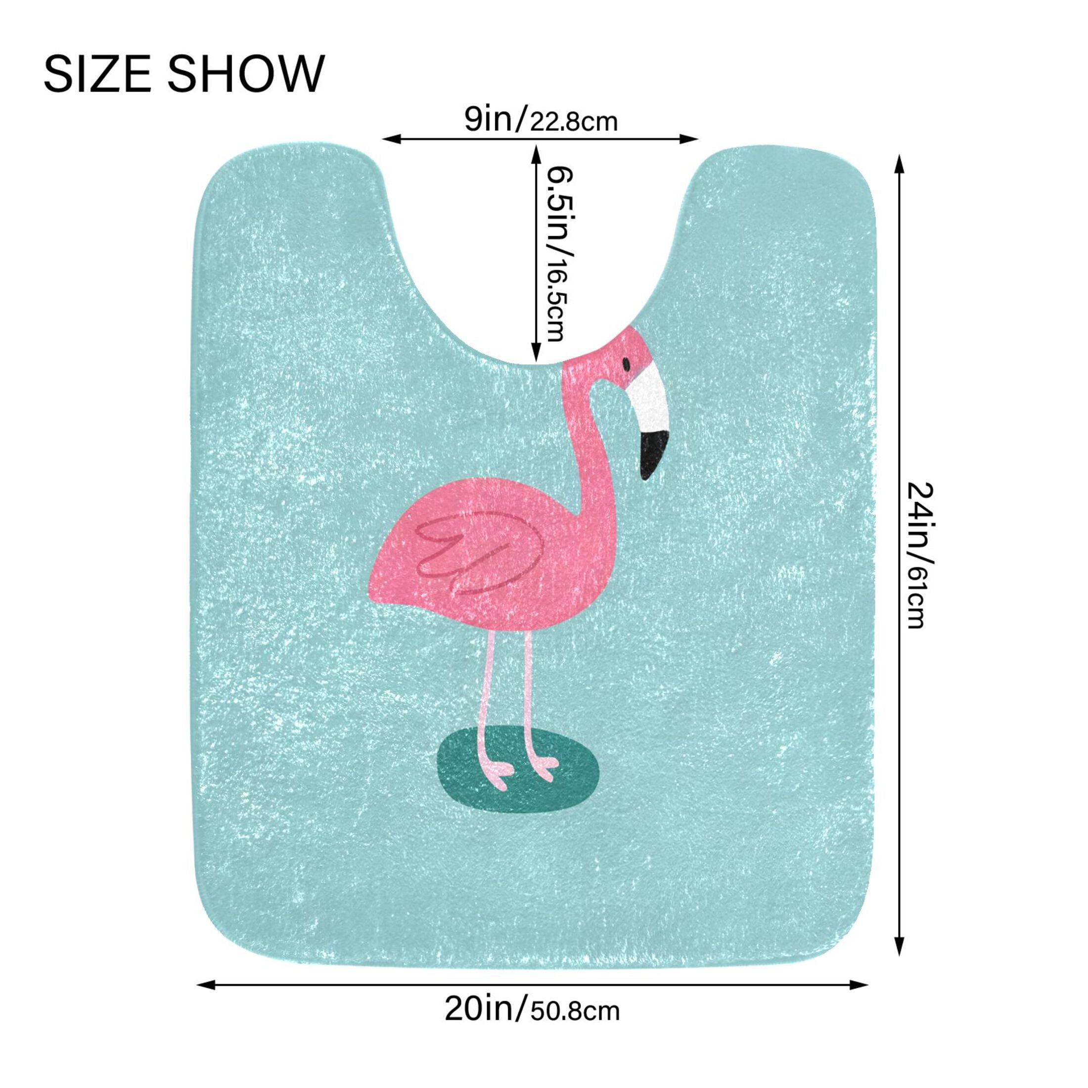 Toilet Rug Set Non-Slip Bathroom Rugs Soft Plush Machine Washable Contour Bath Mat Cartoon Flamingo 24x20/24x16