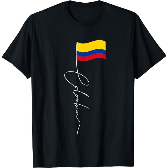 Colombia Signature Flag Pole - Patriotic Colombian Flag T-Shirt Black X-Large