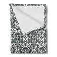 thumbnail image 2 of Gothic Soft Flannel Fleece Throw Blanket, Damask Inspired Ornamental Flourishes Abstract Floral Skull Motif Royal Foliage, Cozy Plush for Indoor and Outdoor Use, 70" x 90", Grey White, by Ambesonne, 2 of 5
