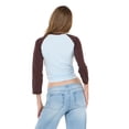 thumbnail image 4 of Forever 21 Women's Light Blue & Brown Varsity Raglan Crew Neck 3/4 Sleeve Top, for Casual Everyday Style, XS, 4 of 6