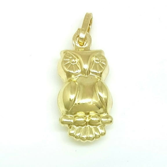 New 14k yellow gold 3D hollow owl full body pendant charm gift fine jewelry 1.5g