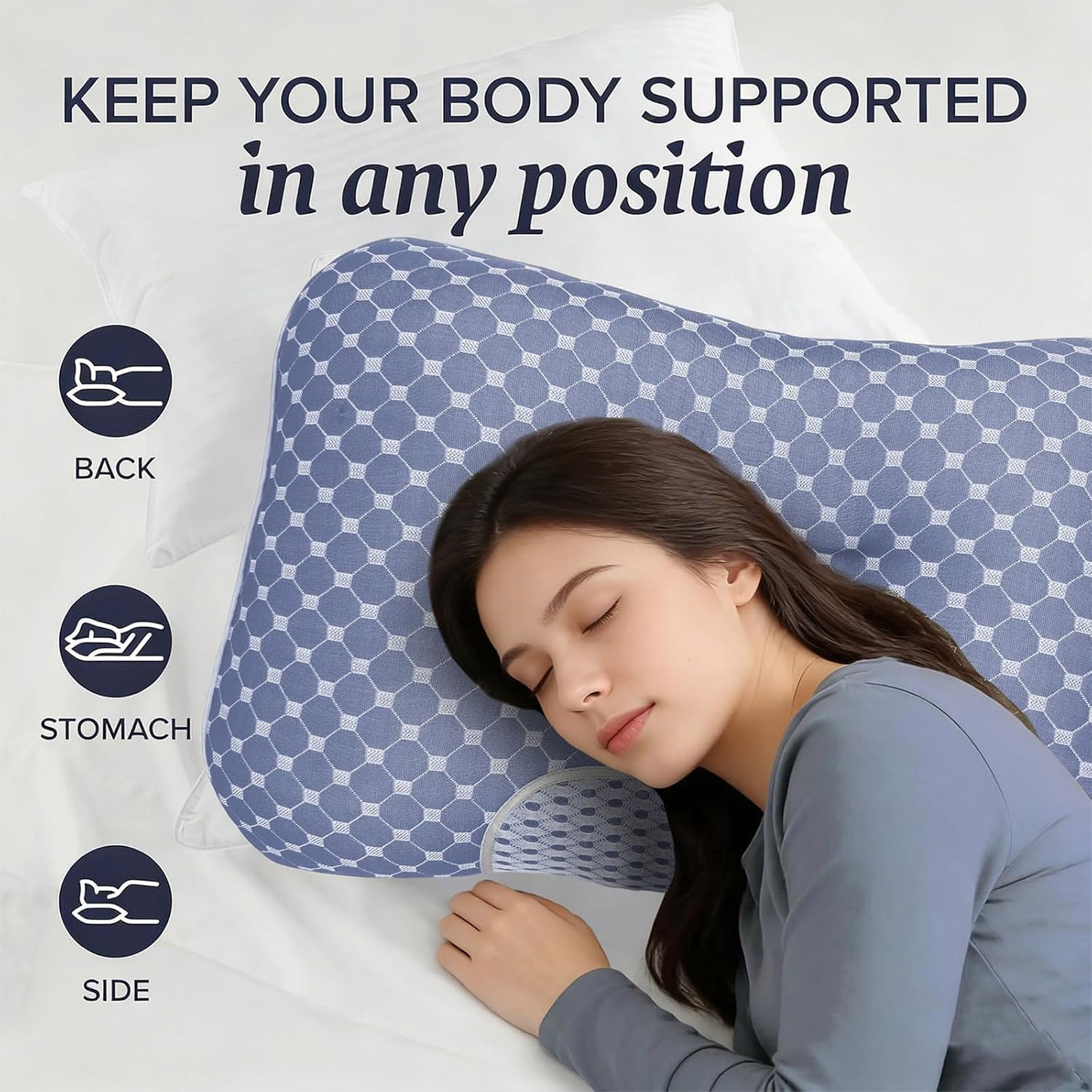 Cooling Memory Foam Neck Pillow Queen Size, Breathable Ergonomic Cervical Support For All Sleep Positions, Adjustable Height, Hotel-Style Finish With Gusset, Soft Washable Cover