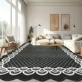 thumbnail image 2 of Funslane 9' x 12' Washable Scalloped Area Rug, Modern Neutral Farmhouse Floor Carpet, for Living Room Bedroom Apartment, Black, 2 of 11