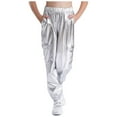 thumbnail image 2 of Sholeno Kids Girls Boys Metallic Jazz Hip Hop Street Dance Jogger Cargo Pants Performance Party Harem Trousers Silver 8, 2 of 7