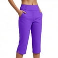 thumbnail image 2 of YDFCWXW Women Pull-on Stretch Capri Pants High Waisted Crop Pants Casual Capris Yoga Pants Purple, M, 2 of 9