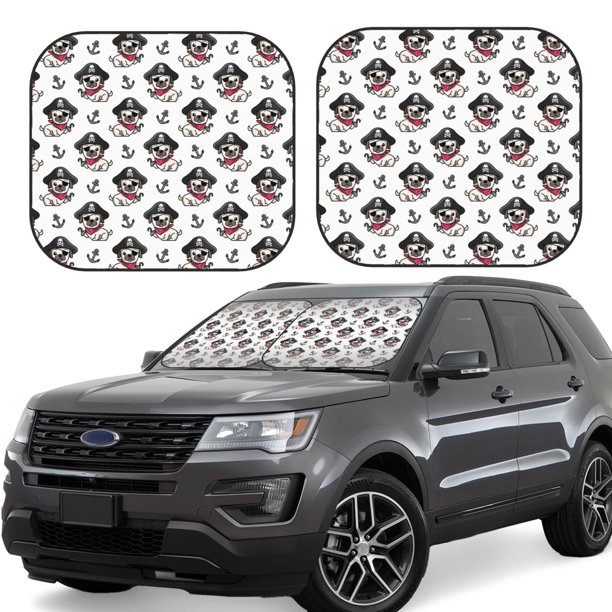 Fotbe DOG IS WEARING PIRATE COSTUME Juego de 2 Piezas de Parasoles para Parabrisas | Bloqueador Solar para Auto | Accesorios Plegables para Protección Solar Interior-Medium