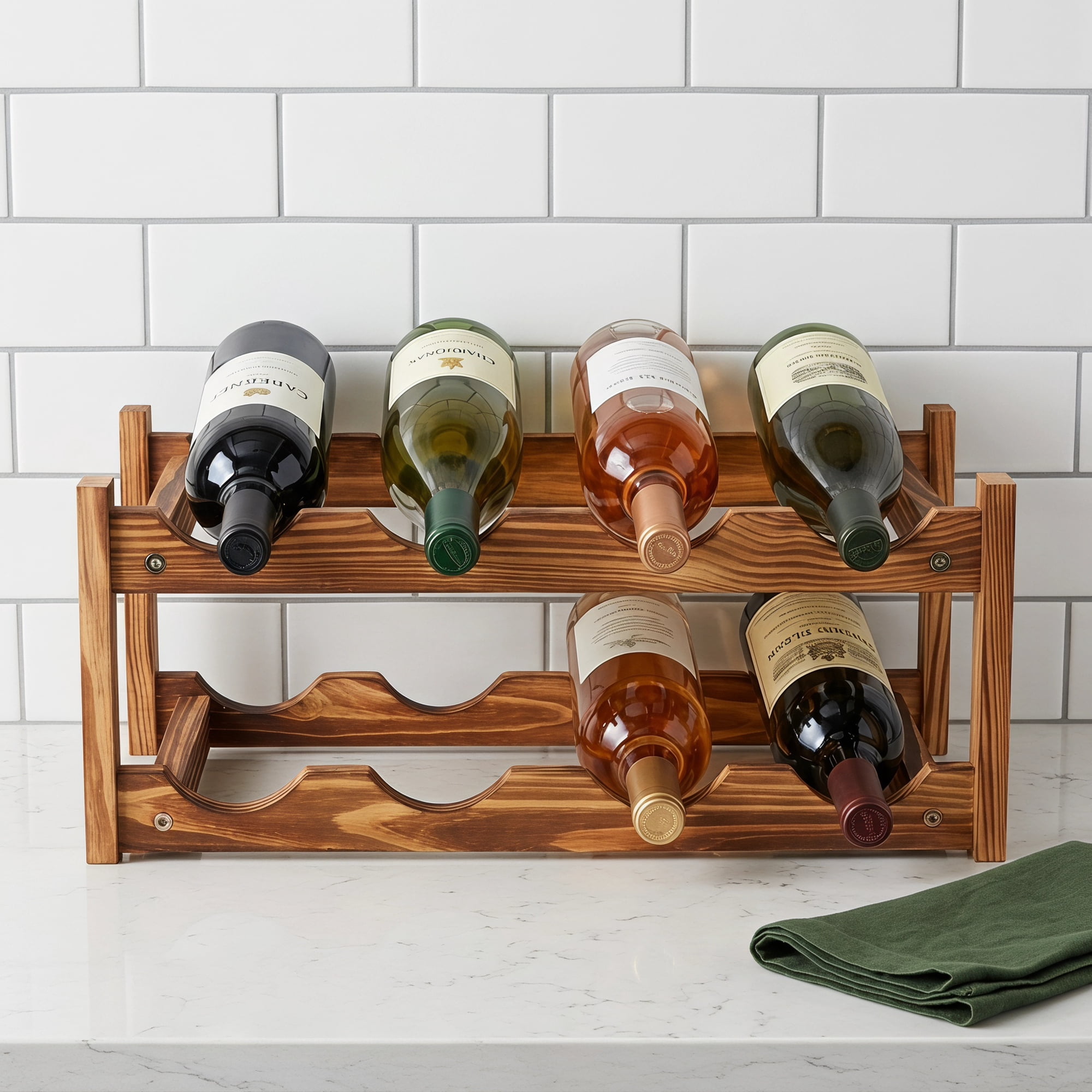Amosfun Wooden Wine Bottle Rack Brown Countertop Wine Holder for Home Office Kitchen Storage and Display
