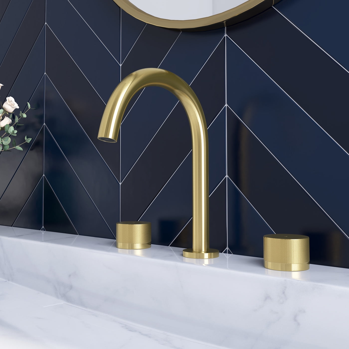 YZZY Double Handle Bathroom Sink Faucet 3-Hole Modern Gold Widespread Vanity Basin Faucet