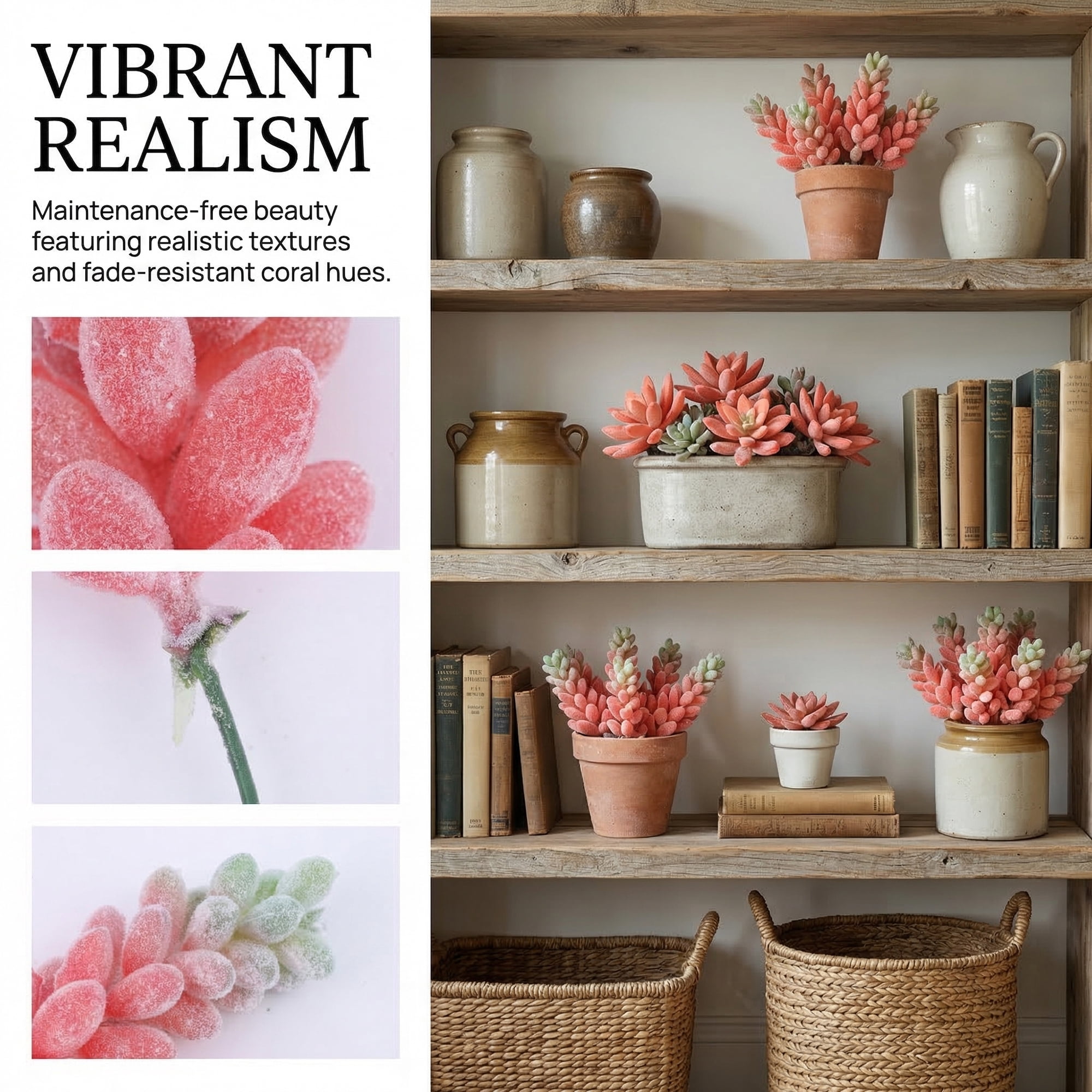 Unique Bargains 10Pcs Flocked Artificial Succulents 3.5" Deep Pink Wheat Ears Rose Beige