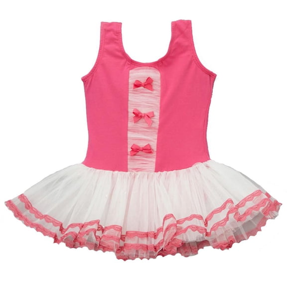 Wenchoice Girl's Hot Pink & White Bow Skirted Leotard L(5T-6T)