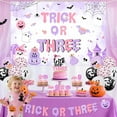 thumbnail image 2 of Halloween 3rd Birthday Decorations Pink and Purple Trick or Three Backdrop Banner Cake Cupcake Toppers Balloons Boo I Am Three Halloween Birthday Party Decoration for Girls, 2 of 6