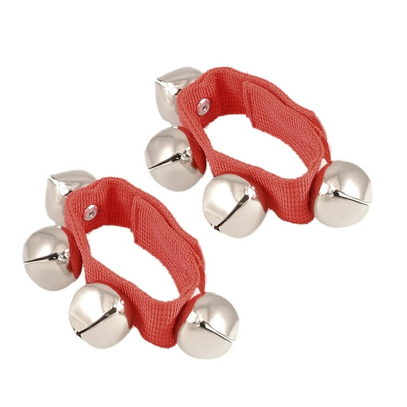 Unique Bargains Musical Bracelet Wrist Jingle Bells Dark Red 1 Inch Width w Nylon Band 2Pcs