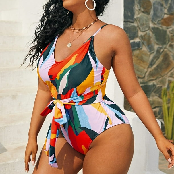 CHGBMOK Summer Clearance Size Swimsuit Women One Piece Padded Print Bikini Swimsuit Tummy Control Bathing Suit -