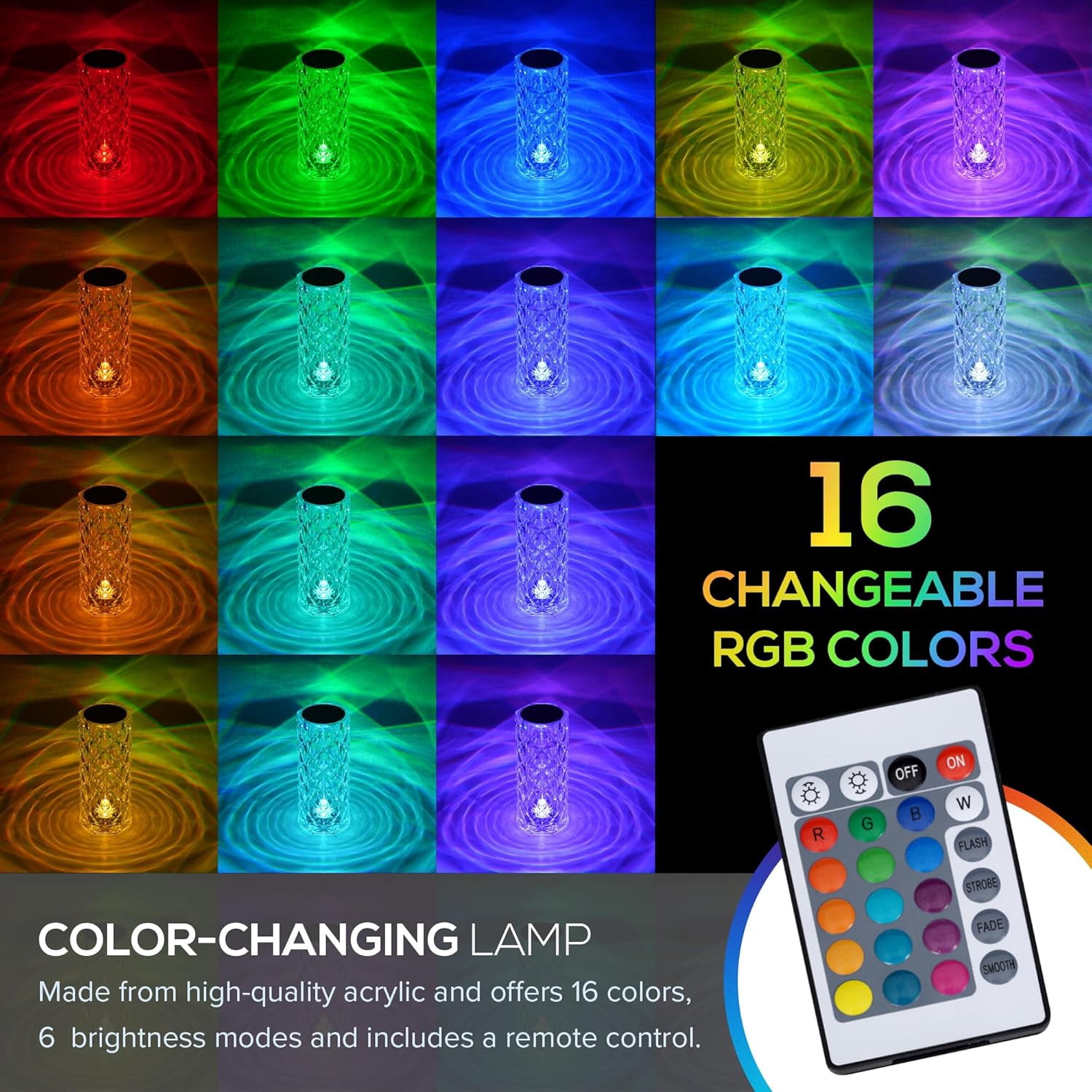 Catalina Lighting Prismatic 8.4'' Color Changing Rechargeable Table Lamp with Clear Acrylic Cylinder Shade Modern Table Light Fixture for Living Room, Bedroom, or Office, Clear