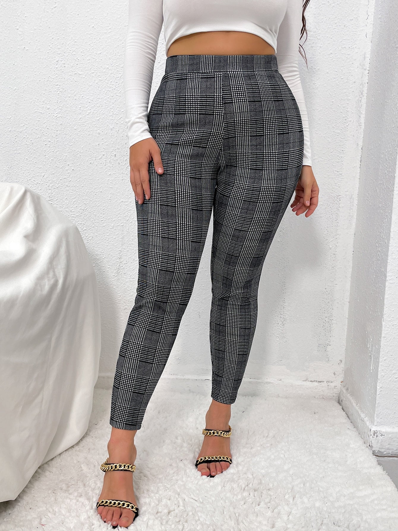 Casual Women's Plus Size Plaid Skinny 