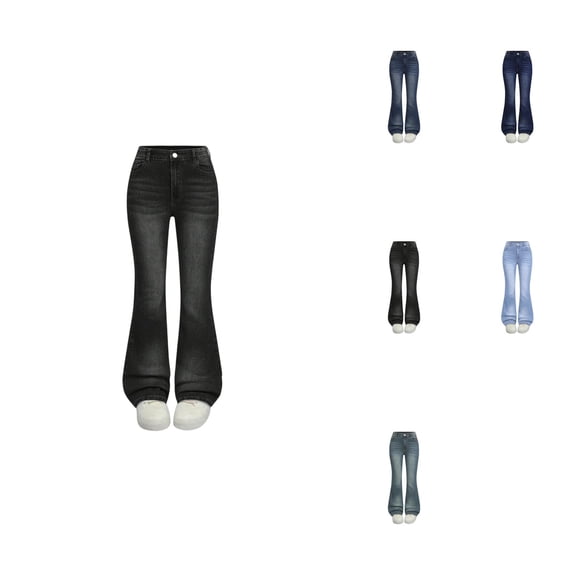 Stretch Flare Jeans for Girls, Comfortable Skinny Denim with Elastic Waist, Soft Fabric, Durable Stitching, High Waisted Bell Bottom, Pockets