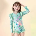 thumbnail image 5 of Hienoo Toddler Girls One-Piece Swimsuit Flower Print Long Sleeve Rashguard Bathing Suit, 5 of 8