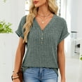 thumbnail image 4 of PNTUTB Women's Casual Solid Color Ribbed V Neck Button Front Loose Comfortable Short Sleeve T Shirts, 4 of 6