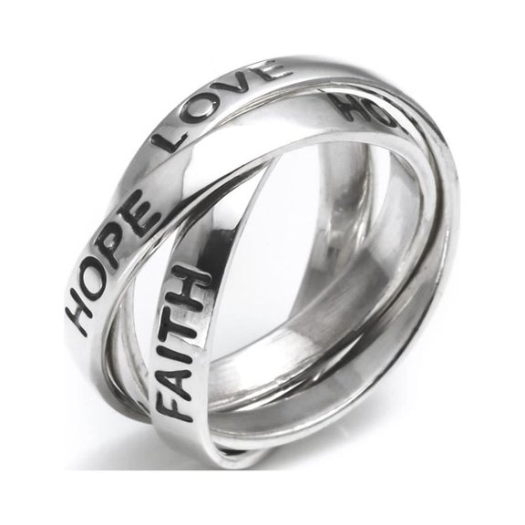 Silverly Russian Wedding Rings His and Hers - Classic 925 Sterling Silver Rings for Women - Triple Band - Love Faith Hope Words Engraved Ring - Multiband Wedding Ring - Mum Daughter Auntie Gifts